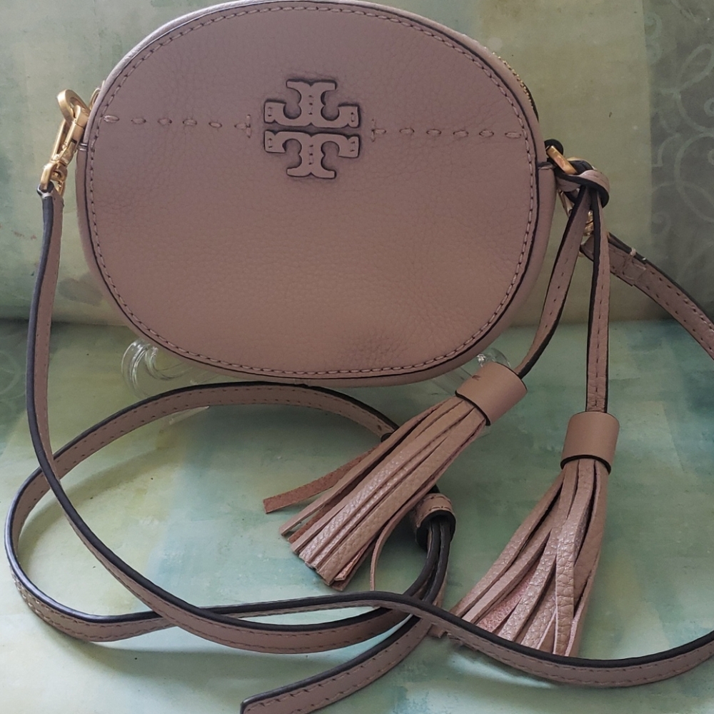 Tory Burch McGraw round tan crossbody bag